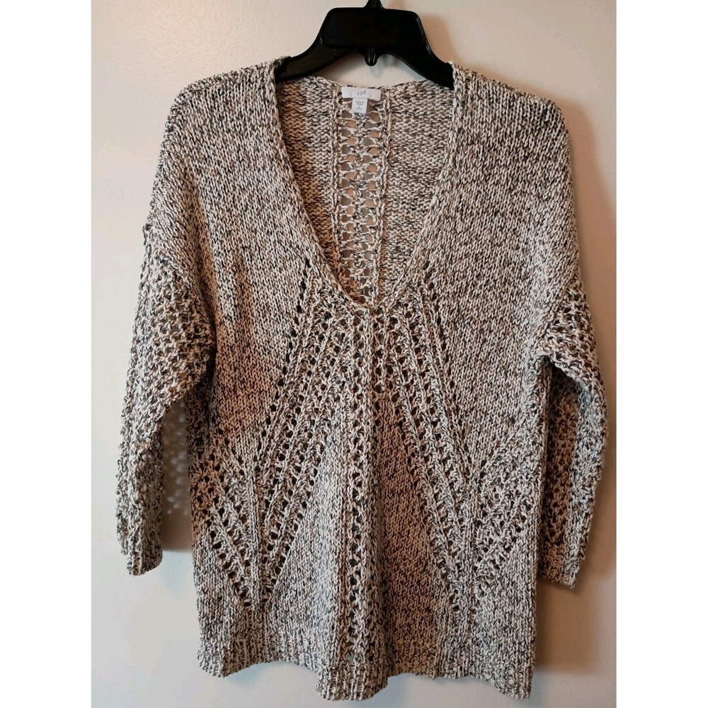 J Jill Marled Open Knit Coastal Casual Textured V Neck Sweater Relaxed Sz SP - Picture 2 of 12